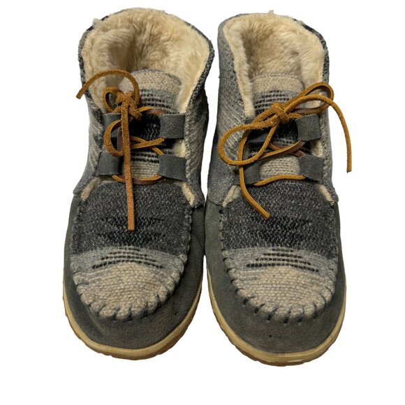 Minnetonka Torrey Lace Up Bootie Womens 8 M Leather Wool Blend Faux Fur Lining - Picture 2 of 16